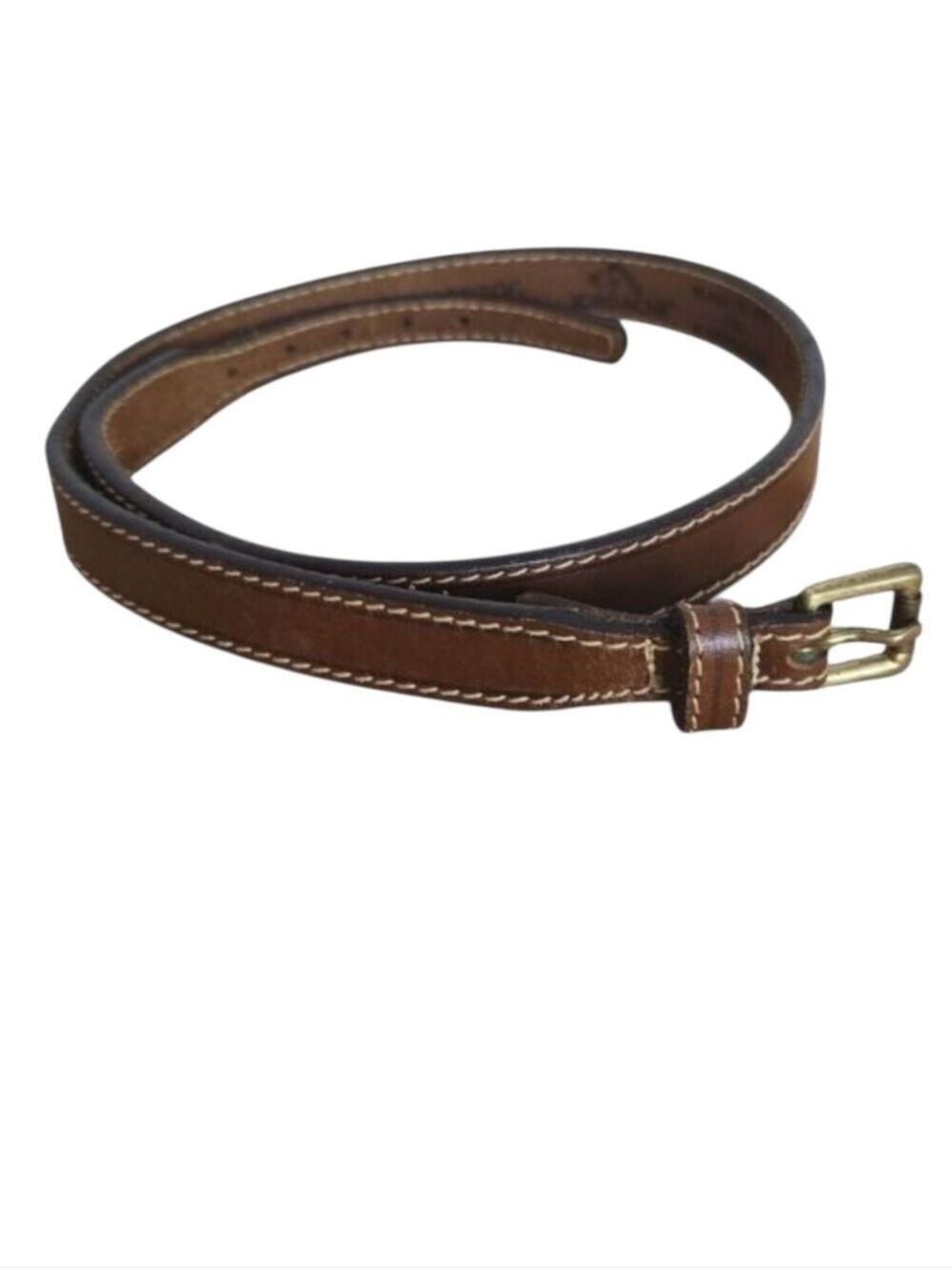 Vintage Jordache Brown Leather Skinny Belt Size 28
